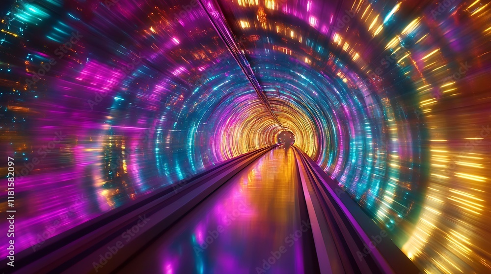 Leinwandbilder Spectacular Multicolored Tunnel of Light Symbolizing Speed and Motion : Generative AI