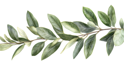 Realistic olive branch with green and grey tones, botanical art design, natural foliage element, Mediterranean concept isolated on transparent background