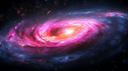 Pink spiral galaxy in deep space.