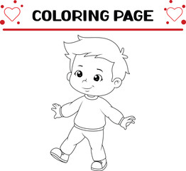 little boy is playing walking coloring page for kids
