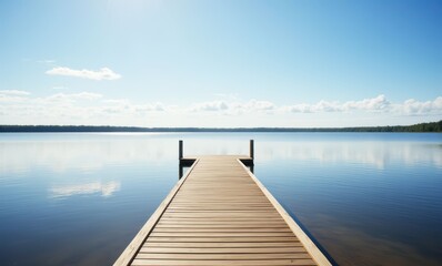 Wooden dock over calm lake waters