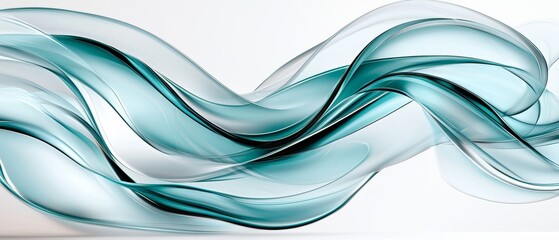 Abstract Teal and White Swirling Waves Fluid Dynamic Design Modern Art Background