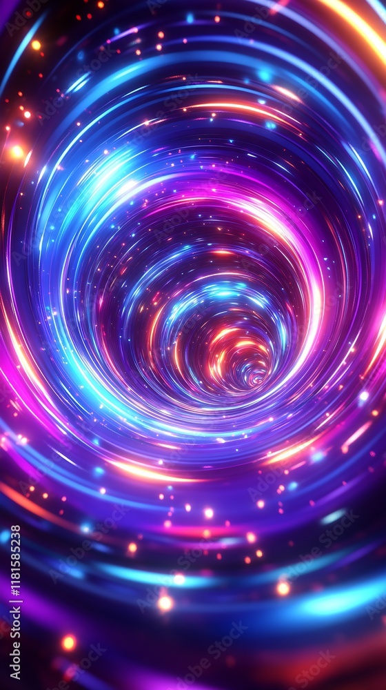 Poster dynamic luminescent spiral of neon light in a dazzling cosmic design : generative ai