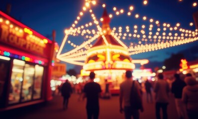 Evening carnival scene with illuminated lights
