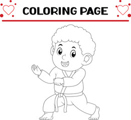 karate boy is ready fighting attack enemy coloring page for kids