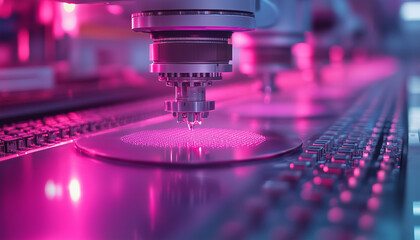 closeup of silicon wafer production