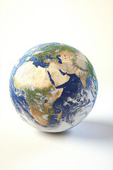 Fototapeta premium 3D model of planet earth with africa and europe on white background, globe, geography, world map, planetary model, planet