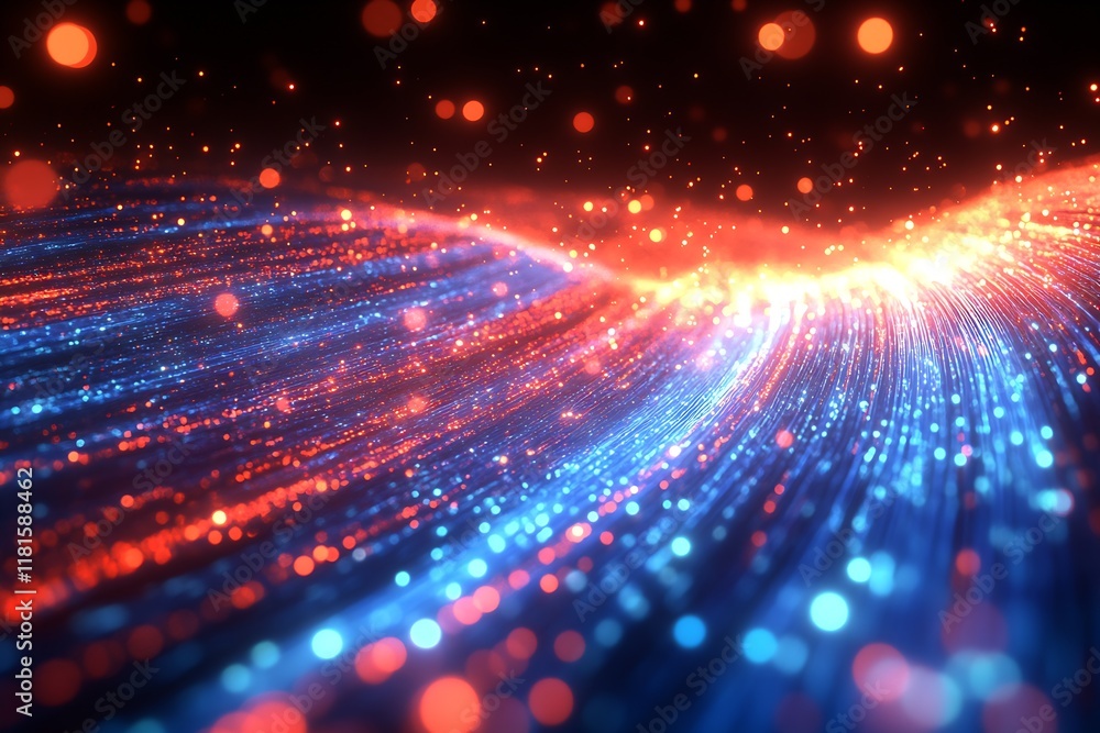 Poster Dynamic Flowing Light Streams With Vibrant Colors And Bokeh Effects In Digital Space : Generative AI