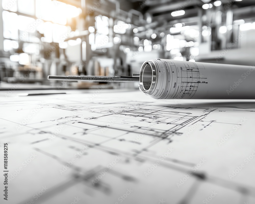 Poster engineers in a hightech industrial factory, evaluating machinery and modern equipment, with technica