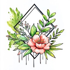 Vibrant Floral Illustration: Delicate Watercolor & Ink Botanical Design. AI Generated