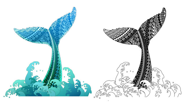 Maori pattern whale tail illustration transparent background