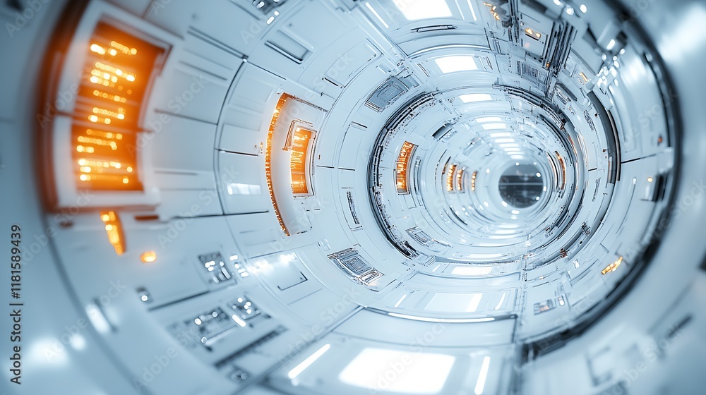 Poster high-tech space tunnel with futuristic sci-fi digital interior design : generative ai
