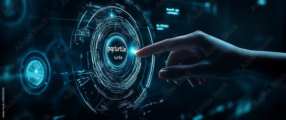 Poster Futuristic Touchscreen Interface with Hand Conceptual Technology Design : Generative AI