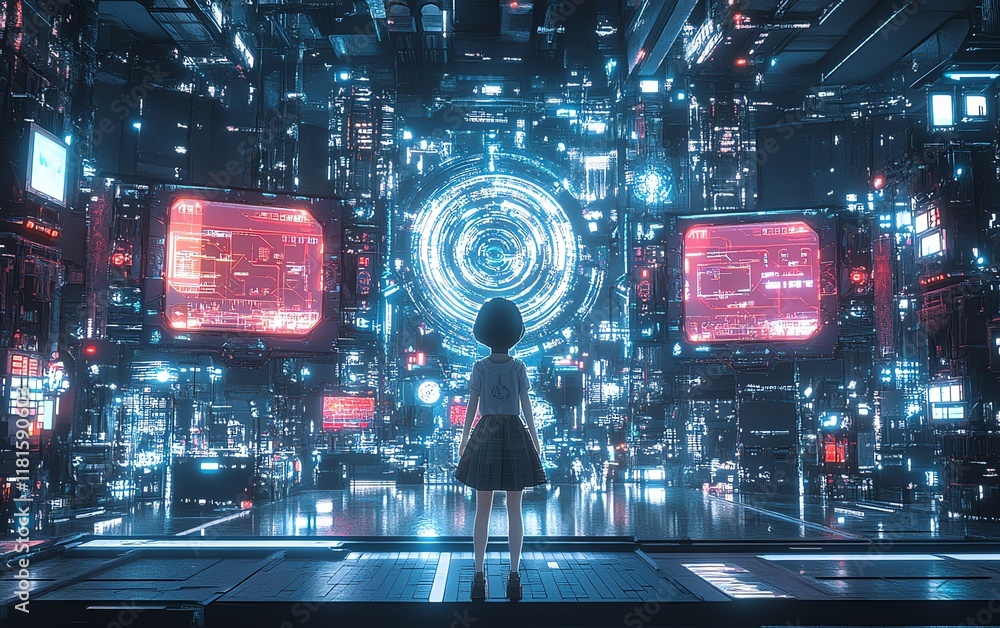 Poster Hightech automated production line in a modern factory, featuring a digital interface and futuristic technology for seamless manufacturing efficiency