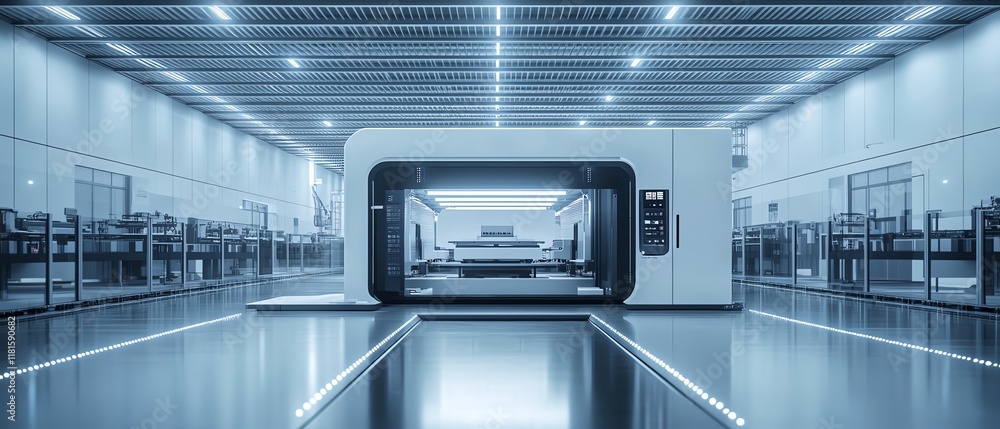 Poster Hightech automated production line in a modern factory, featuring a digital interface and futuristic technology for seamless manufacturing efficiency