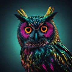 A neon-colored owl silhouette, clear background.