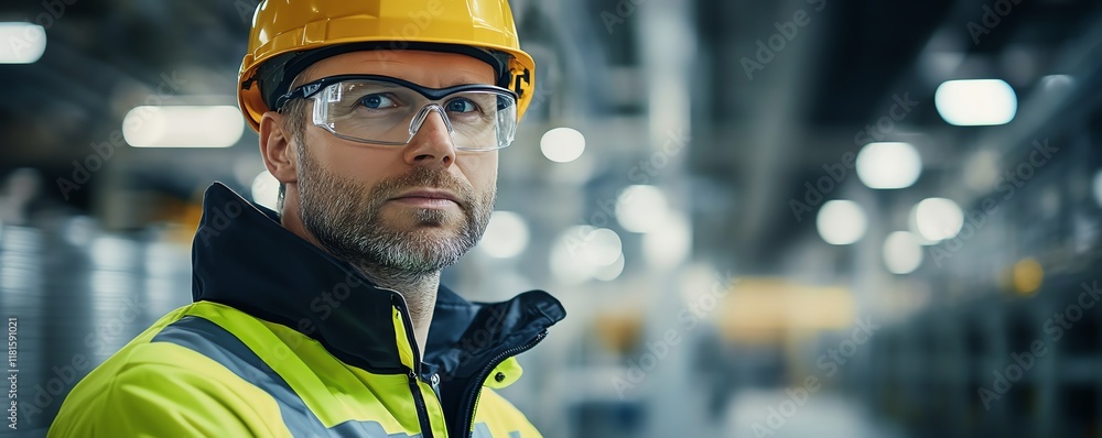 Aufkleber industrial engineer in highvisibility jacket and safety gear, operating a complex control panel in a