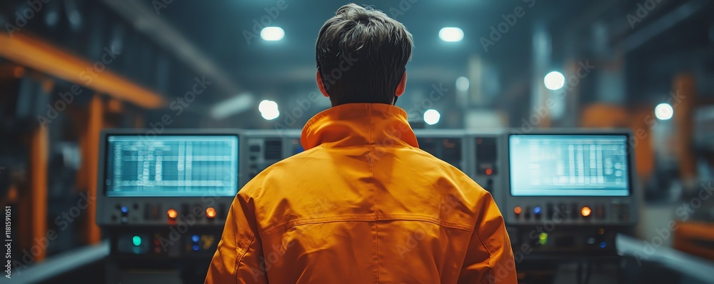 Aufkleber industrial engineer in highvisibility jacket and safety gear, operating a complex control panel in a