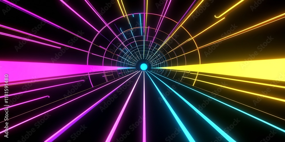 Poster Dynamic Neon Tunnel with Angular Light Streaks for Modern Digital Art : Generative AI