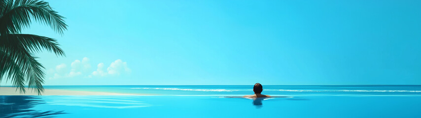 Fototapeta premium Entspannter Moment in einem Infinity-Pool mit Blick auf den Ozean