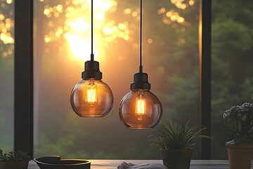 Cozy Home Decor with Edison Bulbs at Sunset for Interior Design Inspiration