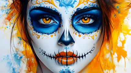 Artistic Face Paint Design Showcases Vibrant Colors and Intricate Details