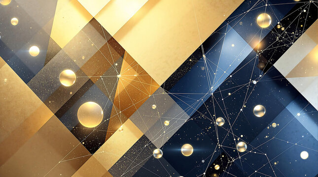 Abstract geometric background with gold and blue shapes, connected by lines and dots. Ideal for representing technology, luxury, or modern design concepts.
- Powered by Adobe