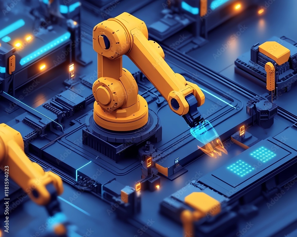 Poster Modern factory with a hightech automated production line, complete with digital interfaces and futuristic machines for precision and efficiency