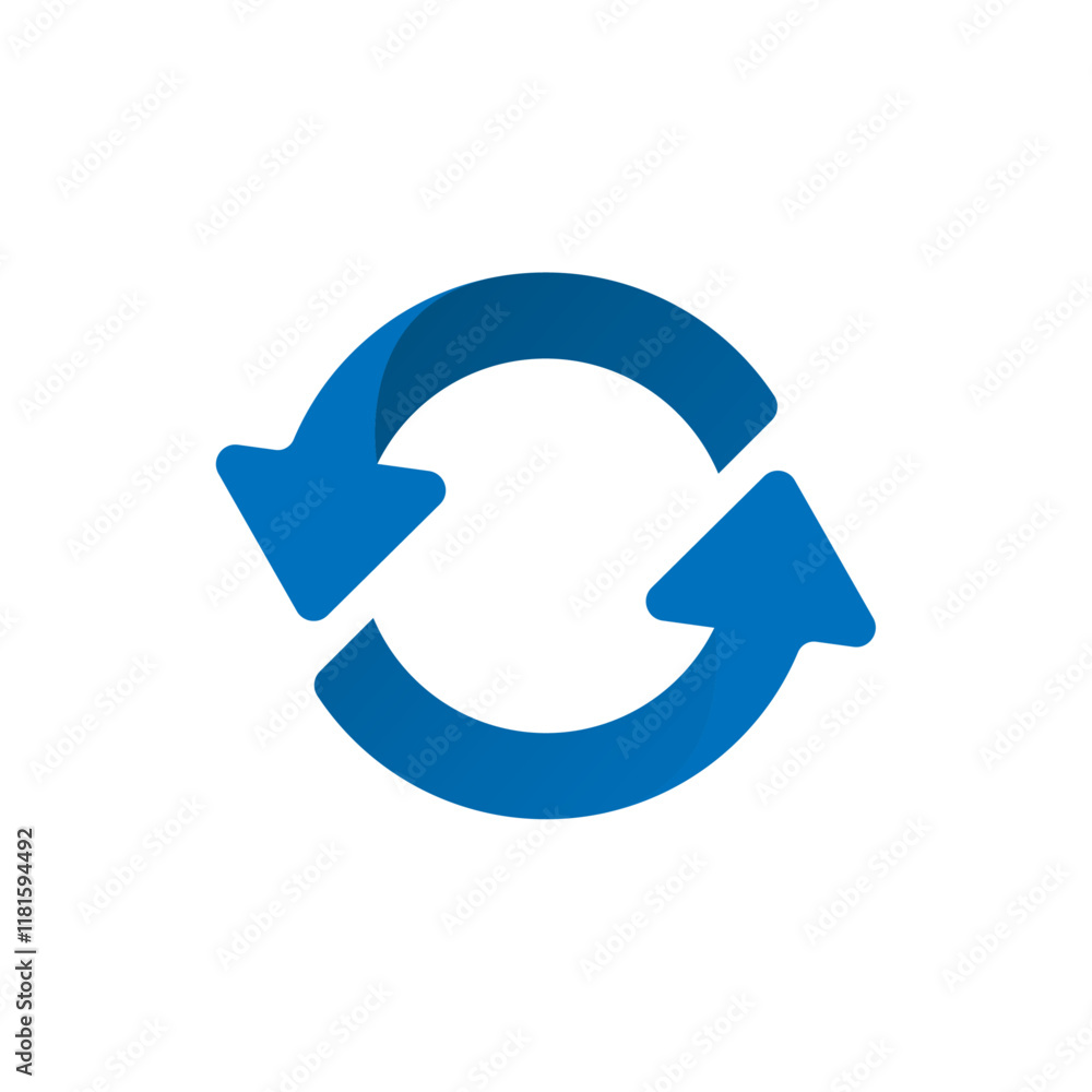 Poster flat illustration of two circular arrows with gradient colors. refresh, sync, reload, or update func