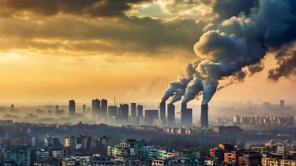 View on the city with pollution
