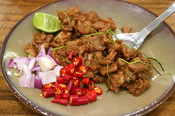 Plate of Delectable Stir Fried Pork with Shrimp Paste