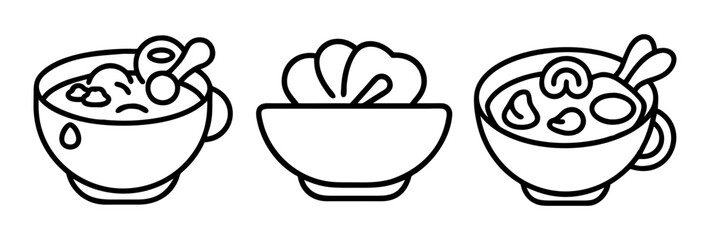 clam chowder icon, foods line art, foods vector - simple black line art icon of clam chowder perfect for logos, and foods -themed designs.