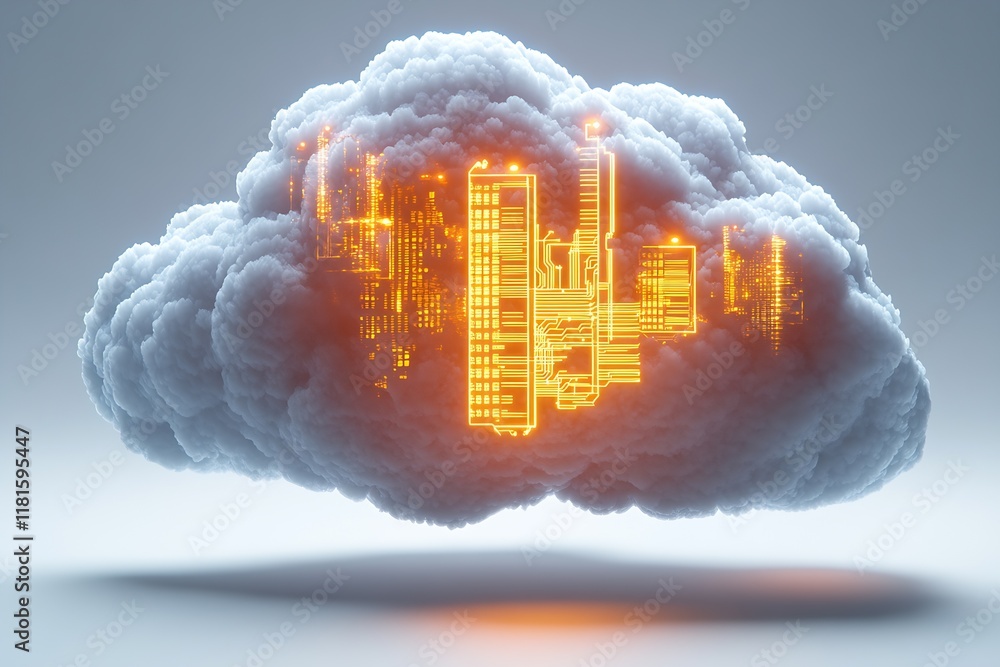 Aufkleber Futuristic Orange Circuit Cloud Representing Advanced Digital Technology and Innovation : Generative AI