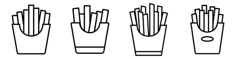french fries icon, foods line art, foods vector - simple black line art icon of french fries perfect for logos, and foods -themed designs.