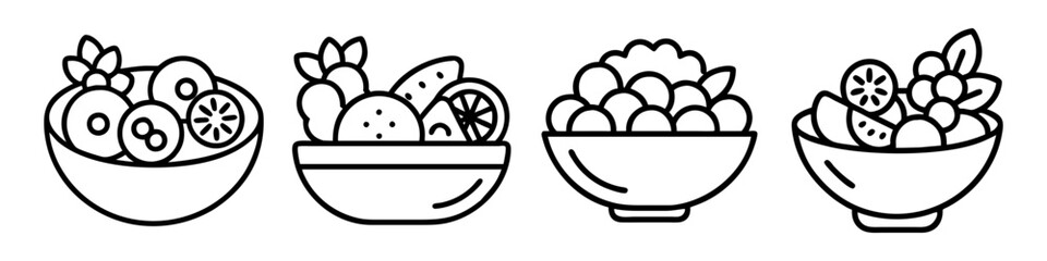 fruit salad icon, foods line art, foods vector - simple black line art icon of fruit salad perfect for logos, and foods -themed designs.