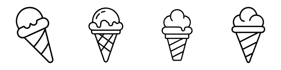 ice cream cone icon, foods line art, foods vector - simple black line art icon of ice cream cone perfect for logos, and foods -themed designs.