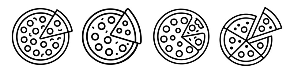 pepperoni pizza icon, foods line art, foods vector - simple black line art icon of pepperoni pizza perfect for logos, and foods -themed designs.