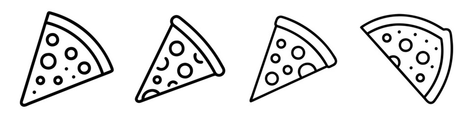 pizza slice icon, foods line art, foods vector - simple black line art icon of pizza slice perfect for logos, and foods -themed designs.