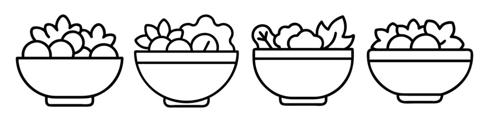 salad bowl icon, foods line art, foods vector - simple black line art icon of salad bowl perfect for logos, and foods -themed designs.