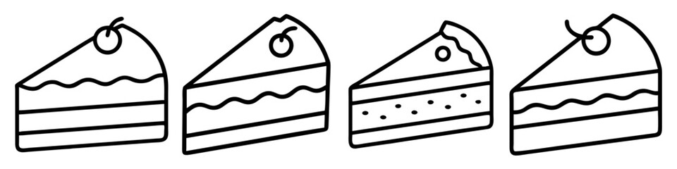 slice of cake icon, foods line art, foods vector - simple black line art icon of slice of cake perfect for logos, and foods -themed designs.