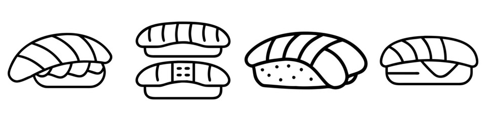 sushi nigiri icon, foods line art, foods vector - simple black line art icon of sushi nigiri perfect for logos, and foods -themed designs.