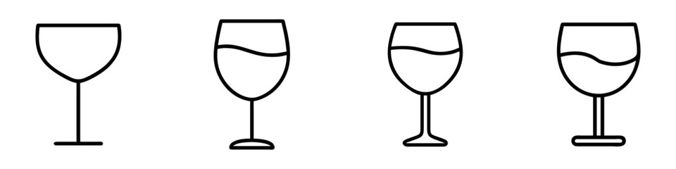 wine glass icon, foods line art, foods vector - simple black line art icon of wine glass perfect for logos, and foods -themed designs.
