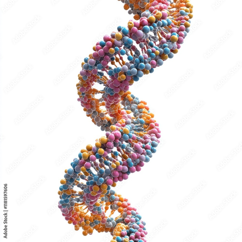 Poster a vibrant and simplified model of dna illustrates its helical structure and the diverse colors repre