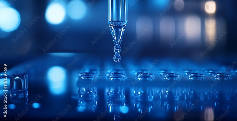 Poster Closeup view of lab dropper with liquid chemistry experiment in progress : Generative AI