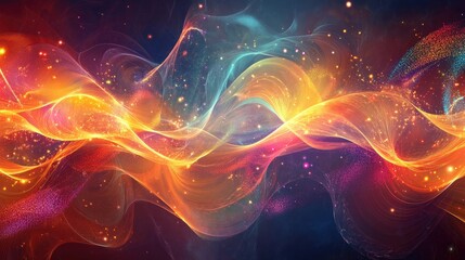 Colorful Abstract Flowing Waves with Light and Sparkles in Background
