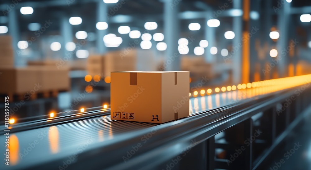 Aufkleber modern logistics with package on conveyor in high-tech warehouse environment : generative ai