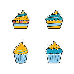 Different color cupcake logo icon vector illustration, mini pastry cake logo icon set