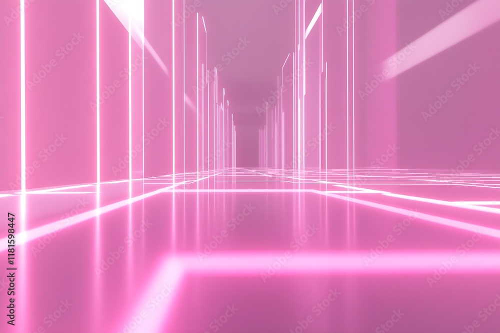 Poster innovative pink neon futuristic corridor with geometric lines and sci-fi vibe : generative ai