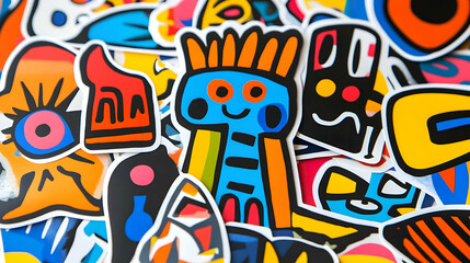 Obraz premium Colorful Stickers Create Vibrant Designs with Abstract Art and Bold Colors