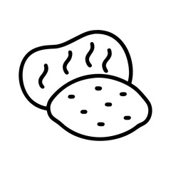 baked potato icon, foods line art, foods vector - simple black line art icon of baked potato perfect for logos, and foods -themed designs.